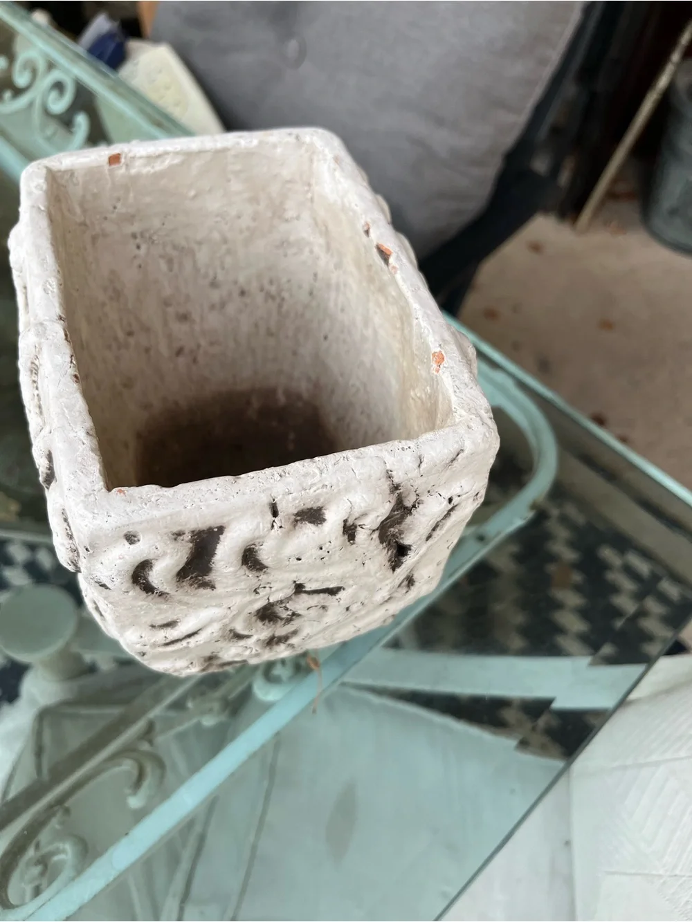 Decorative White Square Scroll Planter - Unbranded